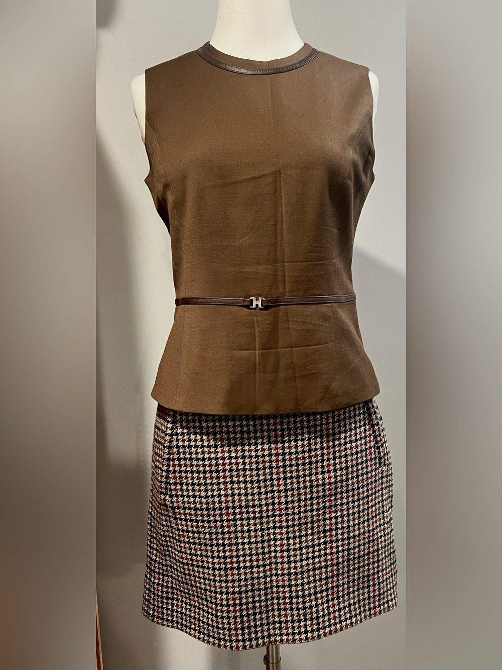 Sleeveless Peplum Top w/ Built-In Faux Suede Belt
